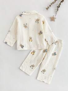 两件套长袖长裤纯棉卡通小熊图案柔软舒适睡衣，送给男宝宝的最佳礼物