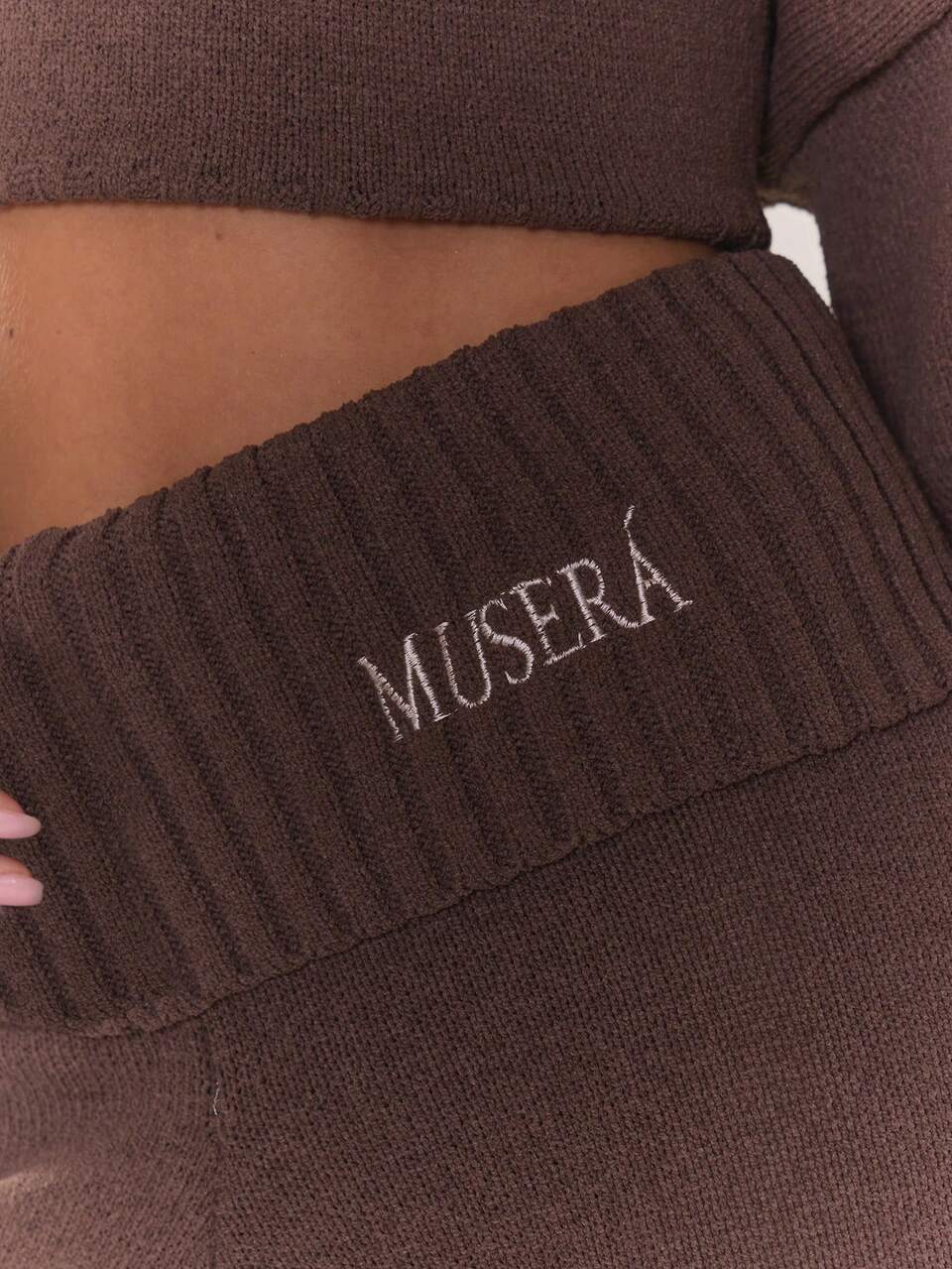 Oversized Rib Knit Embroidered Detail Wide Leg Co-Ord Trousers Only Cosy Cute Casual Winter Chic Coffee Club Spring