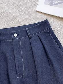 INAWLY 女士时尚休闲高腰A字阔腿百慕大短裤 - 藍色 - 查看 7