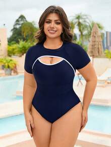 Swim SPRTY 大码女士纯色海滩泳池度假连体泳衣 - 藏蓝色 - 查看 4