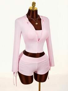 Amplova 2026新款基础款三件套，运动外套，休闲收腰女装 - 粉色 - 查看 10