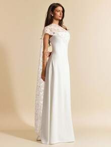 SHEIN BAE 白色提花披肩领连衣裙，优雅无肩带长裙，适合外出、派对、约会、情人节、下午茶、早午餐、正式场合。 - 白色 - 查看 6