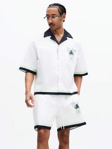 SUMWON Palm Spring Tropical Printed Short Sleeve Button Down Shirt With Matching Shorts Co-Ord Set Vacation - White - View 3