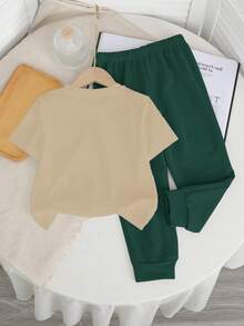 Baby Boys Casual Minimalist Round Neck Short Sleeve Pants Set, Classic Cool Stylish Simple Letter A Print - Multicolor - View 4