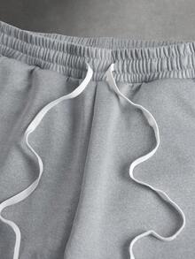 Manfinity Hypemode Men's Letter Print Drawstring Waist Pocket Wide Leg Loose Sweatpants,Dark Grey Summer Streetwear Groove Lounge Athletic Baggy Pants Ronaldo - Light Grey - View 4