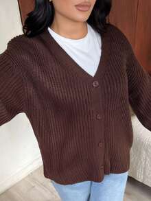 Dayanna Comas 超大款粗针织开衫上衣，优雅春假可爱性感，90年代复古风，适合春夏、机场、秋季、夜间外出、秋冬日常穿着，圣诞节、工作、感恩节等场合皆宜。 - 巧克力棕 - 查看 3