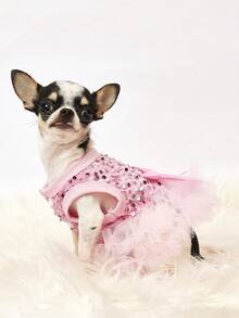 PETSIN 1pc Pet Universal Valentine's Day Sequin Mesh Princess Dress Dog Apparel - Light powder - View 5