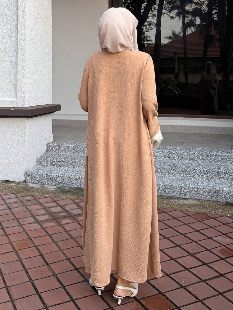 DAZY 女士优雅亮片拼接V领中长连衣裙，春夏婚礼宾客礼服 - 粉色 - 查看 2