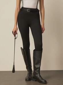 With My Calm 女士秋冬运动马术裤，黑色修身七分裤，带腰带，双层口袋，适合日常休闲穿着、跑步、瑜伽、健身、网球、高尔夫、骑马等运动。 - 黑色 - 查看 4