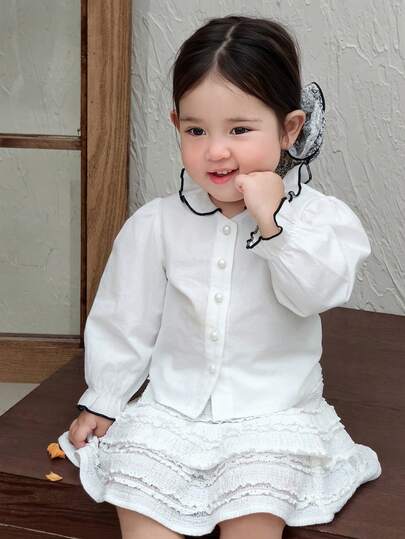 DAZY Infant/Toddler Girls' Ruffle Trim Fresh Long Sleeve Top, Spring/Autumn & Summer