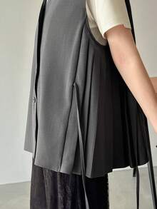 FRIFUL Women's Solid Color Tie-Up Bow Sleeveless Pleated Loose Casual Versatile Tank Top, Spring/Summer - Grey - View 5