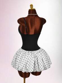 Amplova 2026 New Arrival Low-Cut Waist Flared Polka Dot Mini Dress For Women - Multicolor - View 9