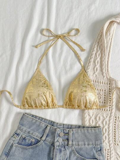 Swim Vcay 26SS Złoty metaliczny seksowny top bikini, odpowiedni na plażę i do kurortu, wiosna/lato