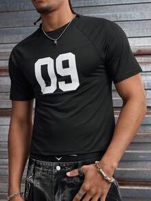 AXEPEAK Men's Numeric Print Round Neck Raglan Short Sleeve Casual Versatile T-Shirt - Black - View 5