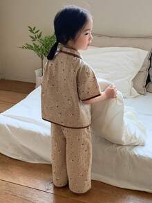 DAZY 2 pièces Ensemble  et confortable de Top à col imprimé floral et leggings pour bébé fille. Vêtements pour tout-petites filles - Kaki - Voir 2