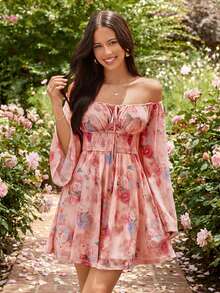 KARISMINA 女士粉色碎花露肩迷你连衣裙 - 彩色 - 查看 1