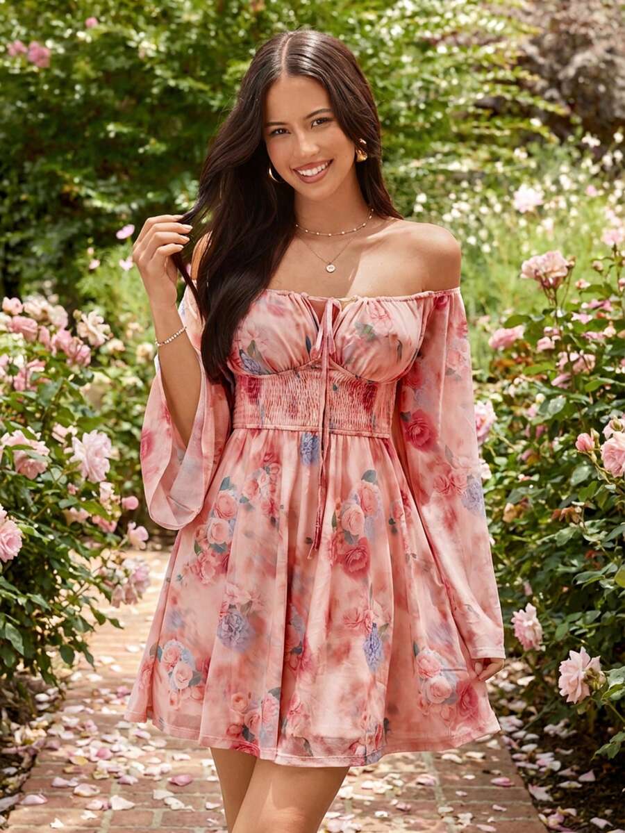 KARISMINA 女士粉色碎花露肩迷你连衣裙 - 彩色 - 查看 1