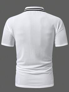 Manfinity Homme Men's Plus Size Business Casual Short Sleeve Polo Shirt,White And Black Summer Knitted Golf Polo,Multi-Function Zipper Collar Golf Shirt For Men - White - View 2