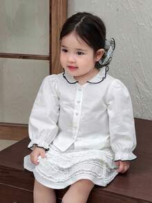 DAZY Infant/Toddler Girls' Ruffle Trim Fresh Long Sleeve Top, Spring/Autumn & Summer - White - View 3