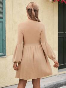 SHEIN Maternity Sweater Dress, Fitted Style, Pearl Decor Design, Casual Elegant For Daily Wear And Dates, Solid Color Long Sleeve Maternity Sweater Dress - Khaki - View 2