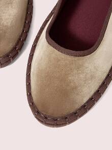 CUCCOO DOLLMOD Giày bệt nữ màu cam sáng, thanh lịch, cổ điển, thoải mái, xếp ly, kiểu Mary Jane bằng nhung. - Kaki / nâu - Xem 7