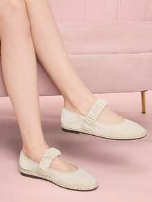 CUCCOO DOLLMOD Giày bệt nữ màu cam sáng, thanh lịch, cổ điển, thoải mái, xếp ly, kiểu Mary Jane bằng nhung. - Hoa lớn - trắng gạo / be 240 - Xem 4