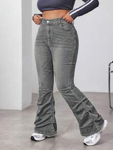 SHEIN ICON Quần jean ống loe dáng rộng cỡ lớn - Xám - Xem 4