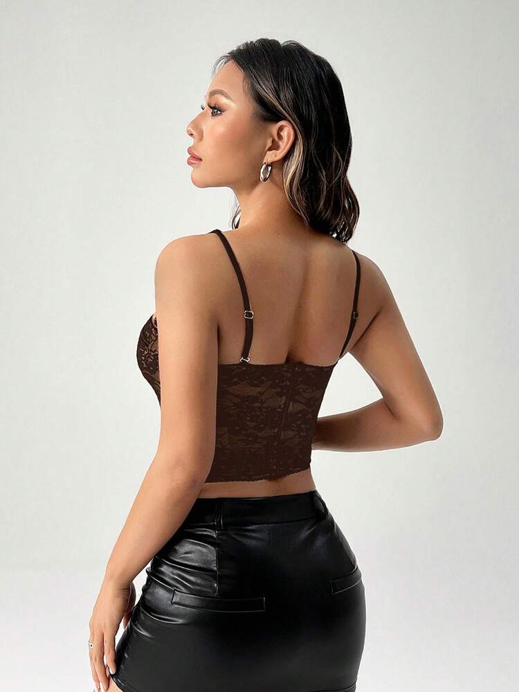 SHEIN PETITE Top corset desmontable para festival de música, concierto - Marrón - Añade 2