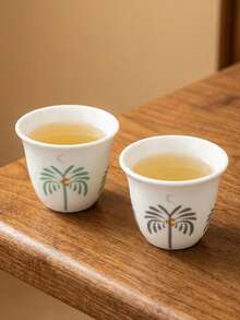 Cirelle 6pcs Arabic Coffee Cups (Finjan) - 60ml Ceramic With Palm Tree Pattern, For Traditional Serving With Dallah & Gift - Multicolor - View 2