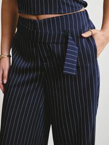 Aralina Women's Elegant Halterneck Stripe Top With Matching Stripe Pants Set Perfect For Christmas Party New Years And Thanksgiving Outfits - Navy Blue - View 7