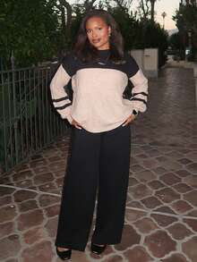 Tyla Gomez Color Block Drop Shoulder Sweater,Long Sleeve Tops Knit Pullover Fall Winter Outfit - Mocha Brown - View 6