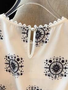 Louniche Blusa sin mangas con volantes y estampado de textura de bambú para mujer - Blanco - Ver 6