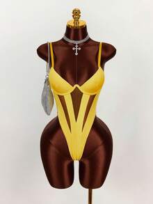 Amplova Women's Sexy Mesh Patchwork Sling Bodysuit, Summer