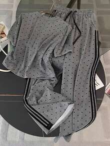 Franclia Women's New Arrival Hot Selling Lantern Sleeve Top And Loose Pants With Pockets 2 Pieces Set - Grey - View 2