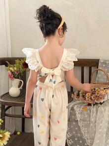 LMoss Kids 少女心形印花荷叶边领休闲连体裤 - 彩色 - 查看 4