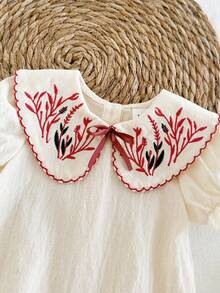 Vintaside Kids Vestido de Bebê Recém-Nascida Menina com Bordado Floral, Estilo Campestre Elegante Versátil Fofo, Tecido Macio e Confortável, Primavera/Verão - Damasco - Visão 6