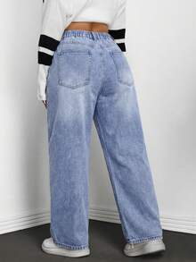 SHEIN ICON Jeans de mezclilla vintage lavados para mujer de talla grande, otoño/invierno - Azul - Ver 2