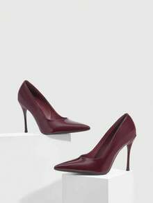 CUCCOO SZL Women's Casual Fashionable Simple Ankle Strap Pointed Toe High Heels, Summer Valentine's Day - Burgundy - View 1