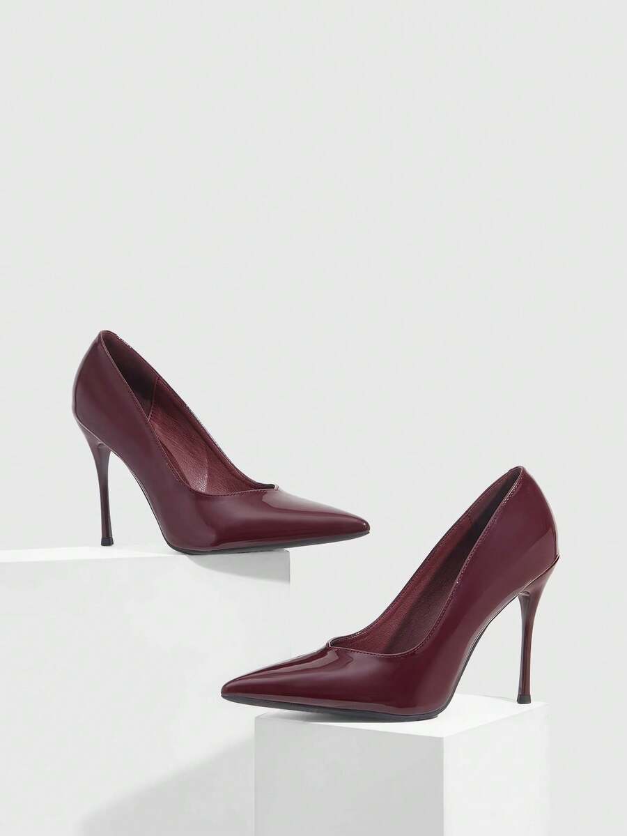 CUCCOO SZL Women's Casual Fashionable Simple Ankle Strap Pointed Toe High Heels, Summer Valentine's Day - Burgundy - View 1