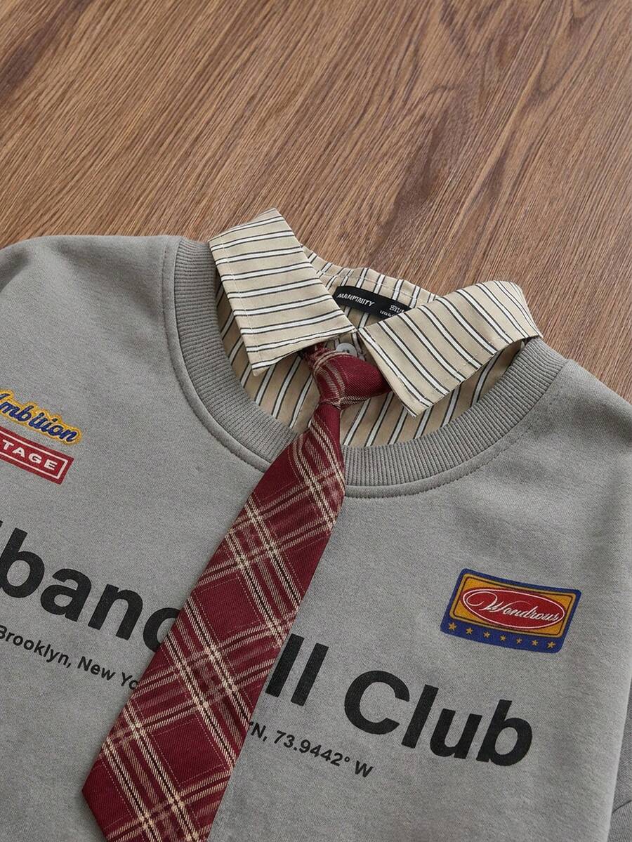 SWAVVY Men's Knitted Casual Loose Fit Long Sleeve 2 In 1 Fleece Sweatshirt - Grey - View 1