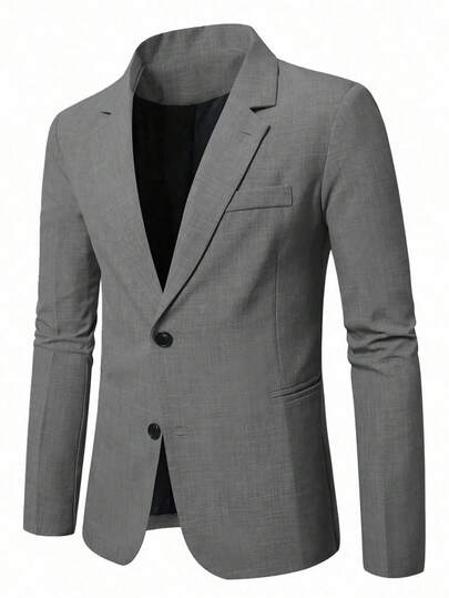 Manfinity Mode Men's Grey Summer Business Casual Wedding Blazer,Classy Double Breasted Office Jacket For Party & Semi-Formal Occasions,Solid Color Luxury Coat