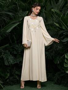 Al Najma Elegant Embroidered Collar Long Sleeve Apricot Women Cardigan - Apricot - View 6