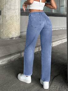 Women's Casual Washed Low-Waist Straight-Leg Jeans - Baby Blue - View 2