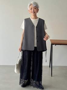 FRIFUL Women's Solid Color Tie-Up Bow Sleeveless Pleated Loose Casual Versatile Tank Top, Spring/Summer - Grey - View 2