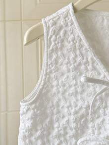 SHEIN 少女休闲白色提花蝴蝶结吊带背心和短裤两件套