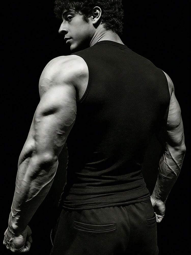 Manfinity Sport Corelite Men's Wing Print Round Neck Casual Fitness Sports Tank Top Compression Shirt Men - Black - View 2