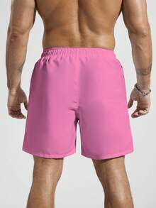 Manfinity KASUA Pantalones cortos de playa para hombre de unicolor con cintura de cordón y bolsillos inclinados, verano, vacaciones - Rosado Sandía - Ver 2
