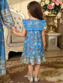 Classic Vintage Floral Print Casual Dress, Suitable For Spring And Summer, Traditional Middle Eastern Arabic Style - Multicolor - View 2