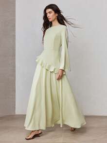 ZEYLAH Bell Sleeve Fitted Waist Flared Dress, Spring - Olive Green - View 1