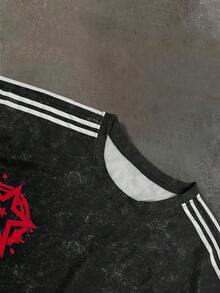 PAVTROS Men's Casual Fashion Street Statue Of Liberty Letter Print Contrast Striped Side 2 In 1 T-Shirt, Spring/Autumn - Multicolor - View 5